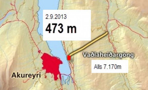 Vaðlaheiðargöng komin í 473 metra