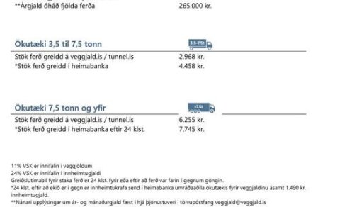 Ný verðskrá tekur gildi 2. janúar 2025